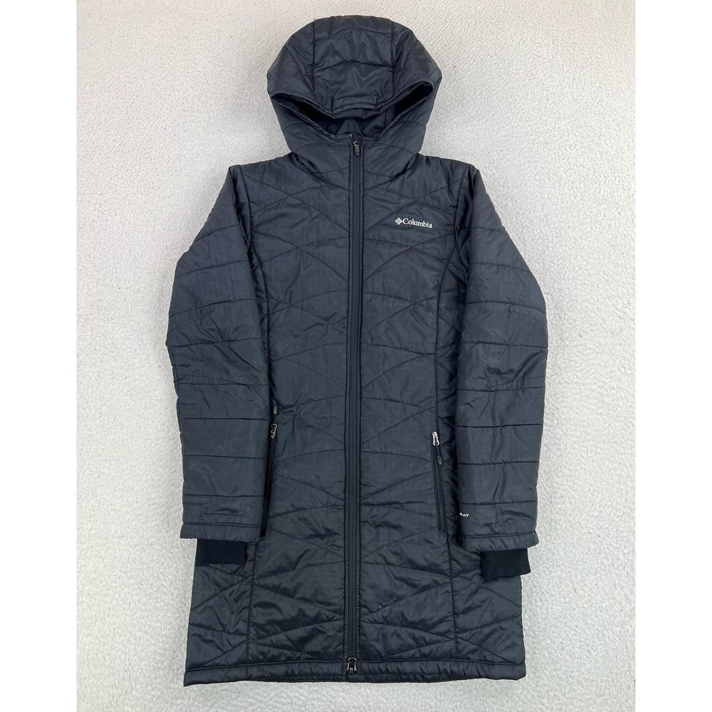 Columbia Coat Womens XS Black Omni-Heat Hooded Long Quilted Insulated Parka